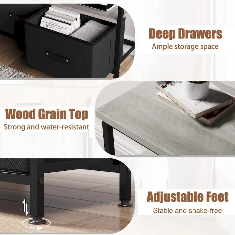 TV Stand with 3 Fabric Drawers & Open Shelves, Fits 55