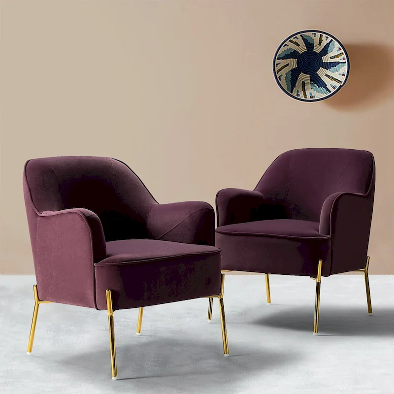 Marina Modern Velvet Accent Chair with Golden Legs Set of 2 by HULALA HOME