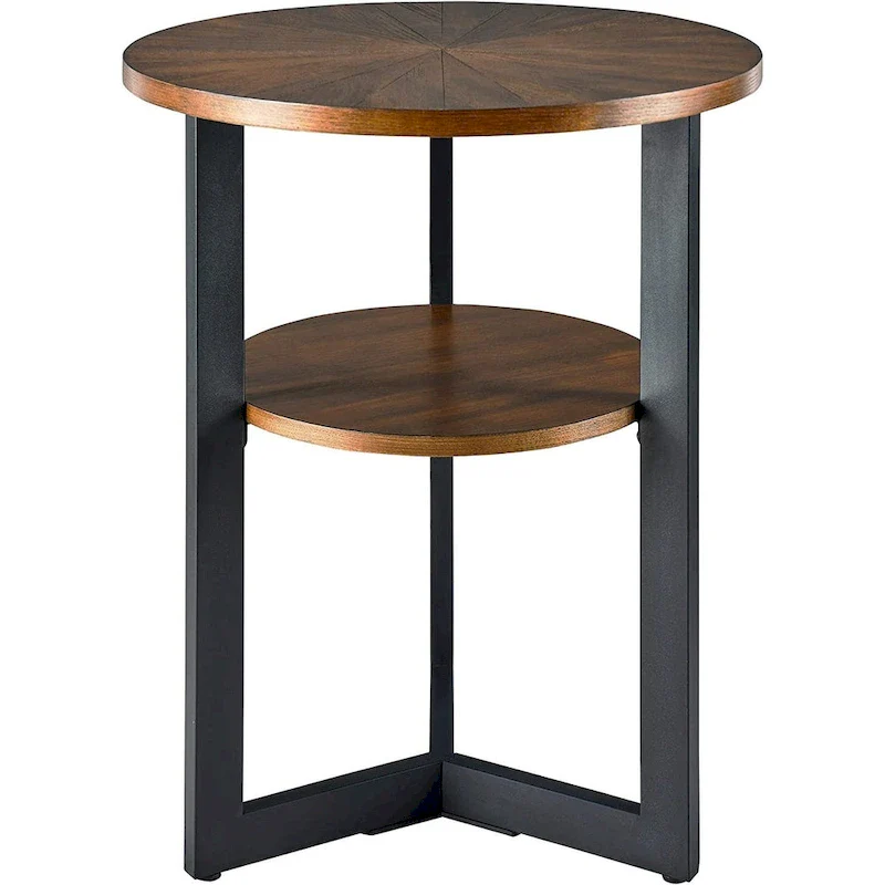 End Table Solid Wood 2-Tier Circle Side Table Nightstand - 19'3 x 24