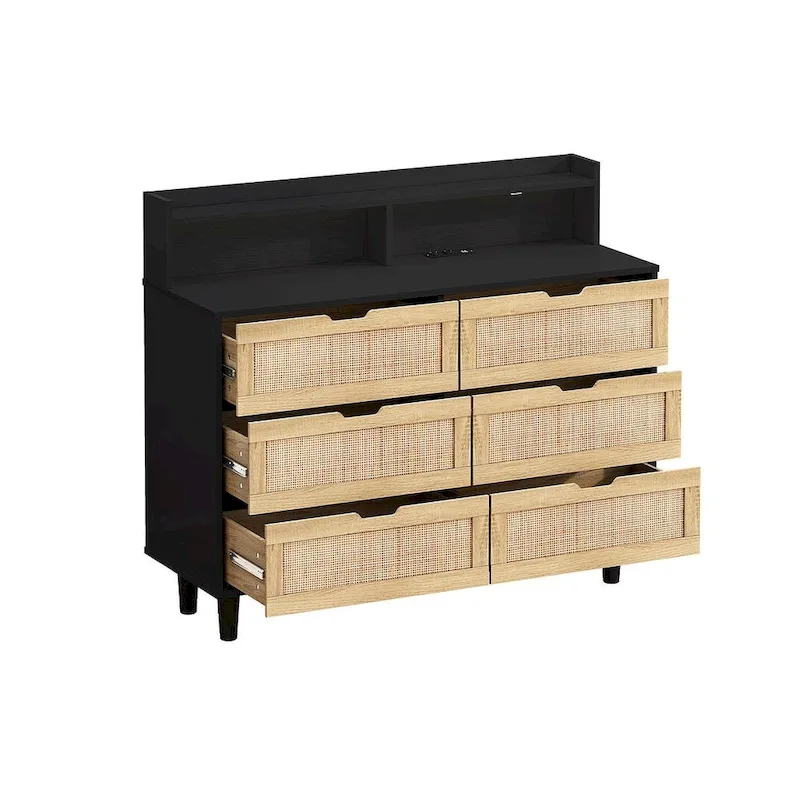 43-inch Wide 6-Drawer Dresser Cabinet with LED and Power Outlet