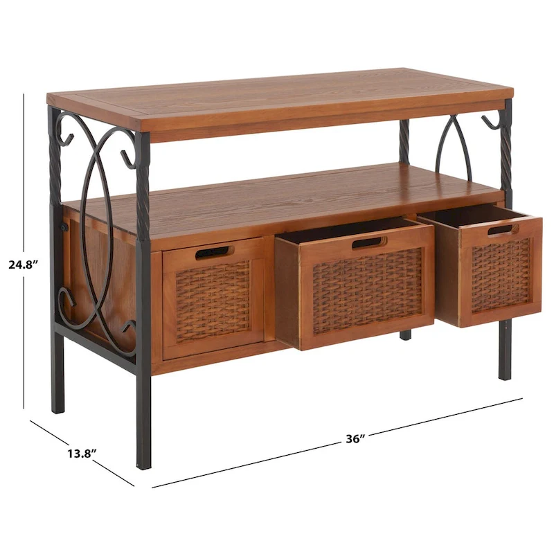 SAFAVIEH Tamuita Antique Pewter Dark Walnut Finish Console Table - 36  x 13.8  x 24.8  - 36Wx14Dx25H