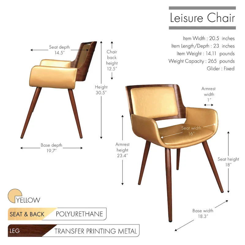 Faux Leather Mid-Century Dining Chair with Metal Legs