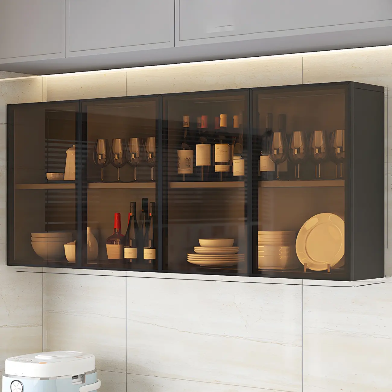 Kitchen Grey Wooden Wall-Mounted China Cabinet