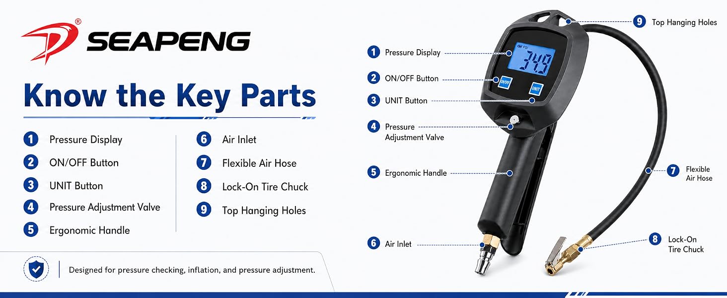 SEAPENG BW-L01 LCD digital tire pressure gauge display