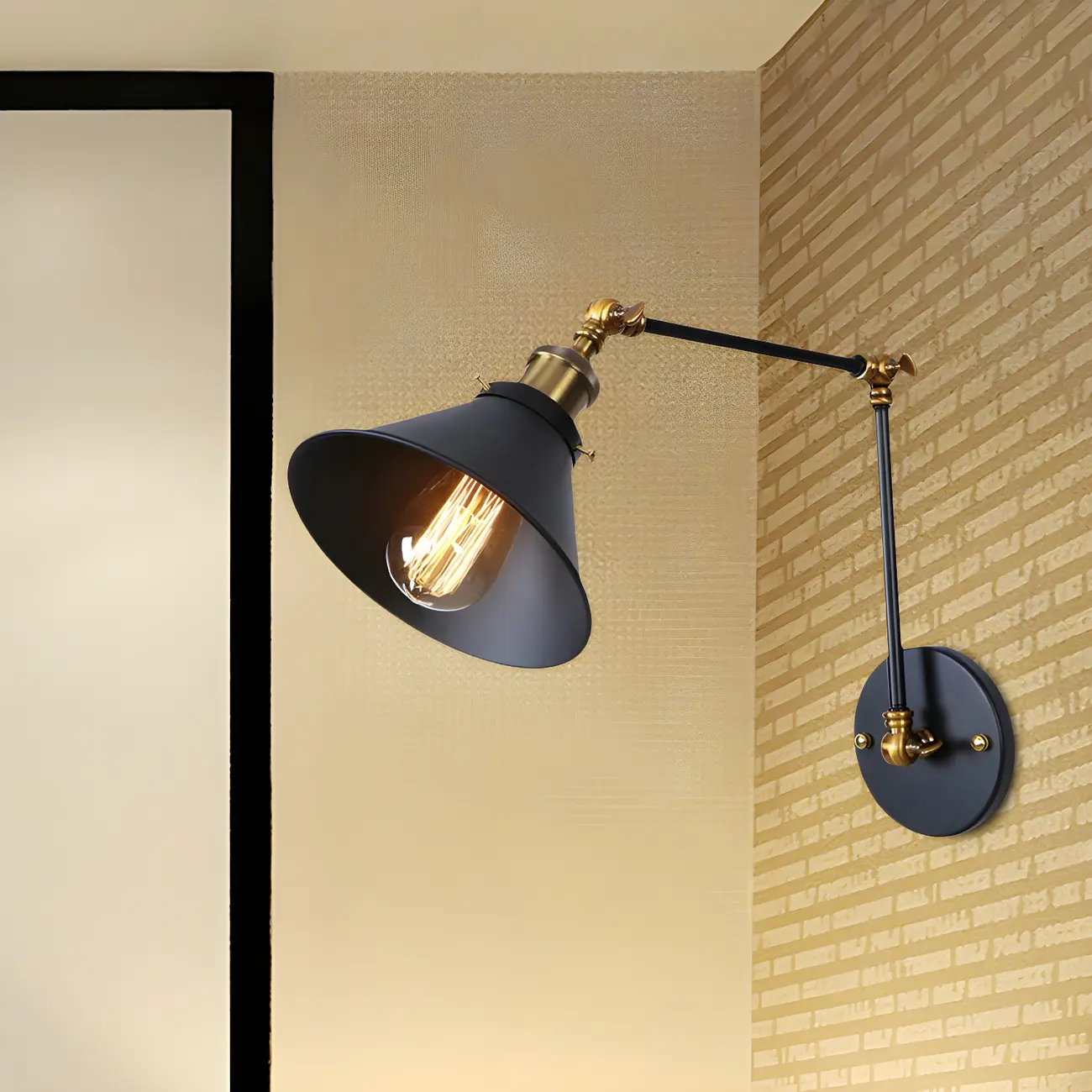 Industrial Brass Black Adjustable Swing Arm Wall Light