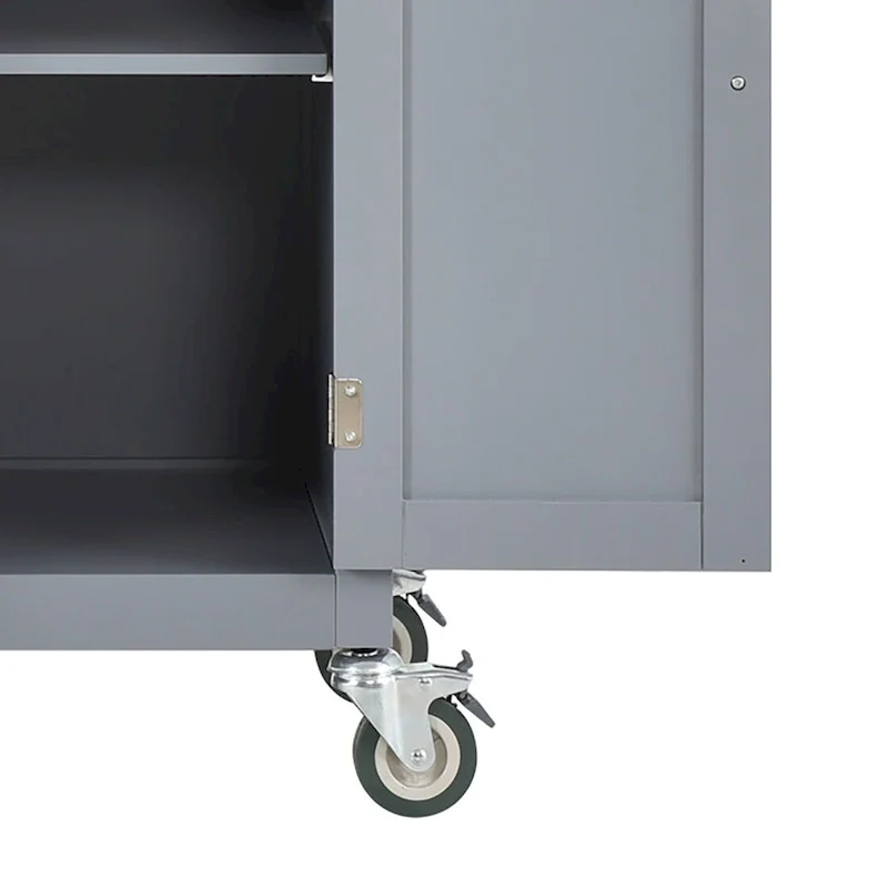 Classic Wooden Kitchen Island Cart with 2 Drawers, 2 Cabinets, a Towel Rack and a Spice Rack