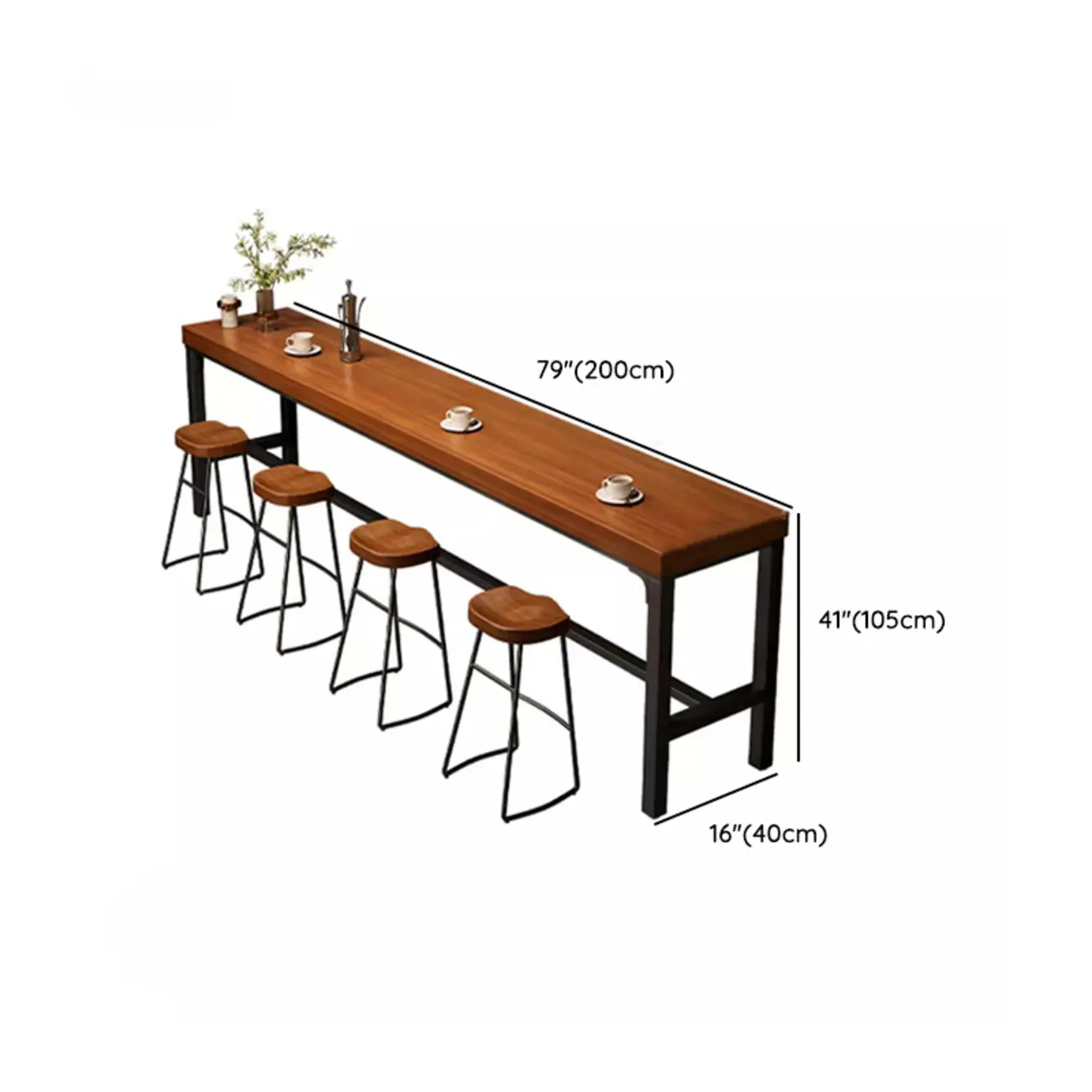 Brown Rectangular Wood Long Dining Bar Table