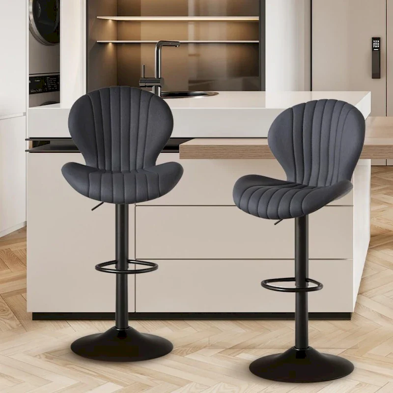 Set of 2 Modern Fabric Bar Stool with Iron Frame