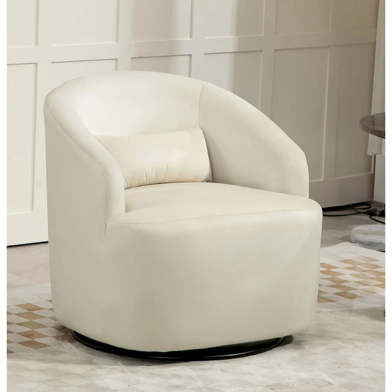 Accent Chair with Barrel-shaped Design and 360 Degree Swivel Feature
