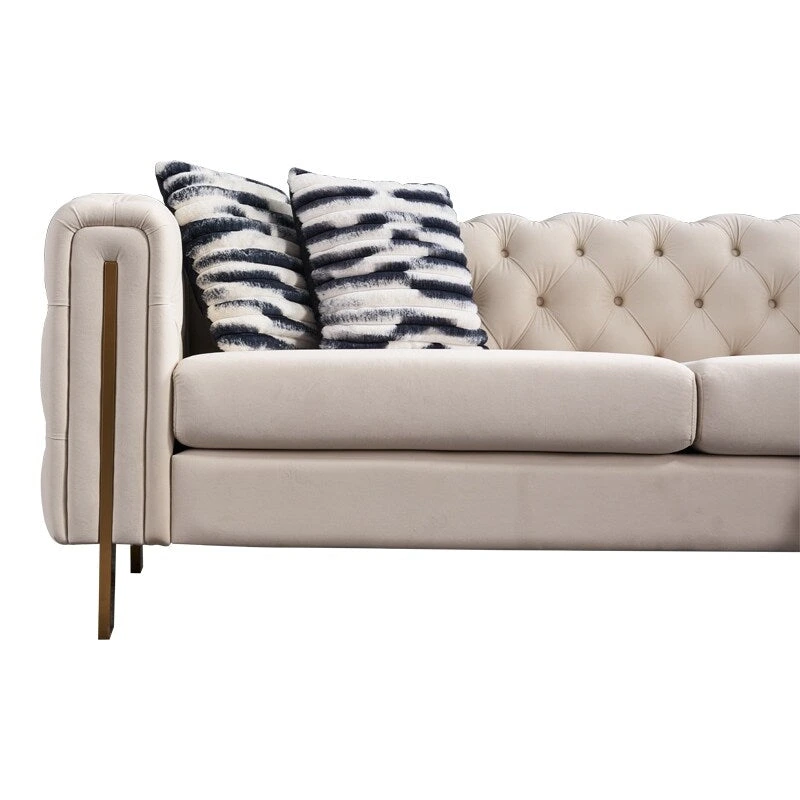 84.25 Velvet 3-Seater Sofa with Button Tufting, Gold Metal Legs, Pocket Spring And Foam Cushioning, 700 lb Capacity