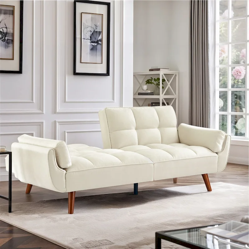 Futon Sofa Bed, Convertible Folding Futon Couch Recliner Lounge For Living Room With 2 Pillow/Armrest