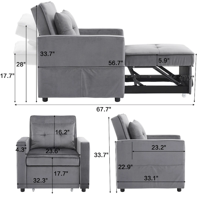 Christopher Knight Home - Sophia Convertible Sleeper Sofa Chair Bed with Adjustable Backrest and Built-In Pillow