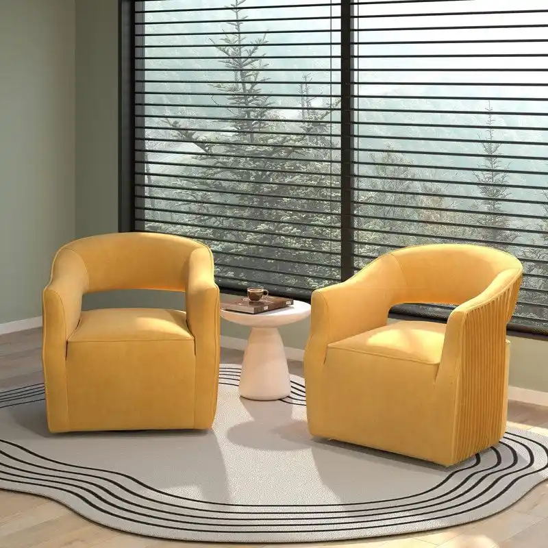 SEYNAR Modern Glam Velvet 360 Degree Swivel Open-Back Accent Armchair Set of 2