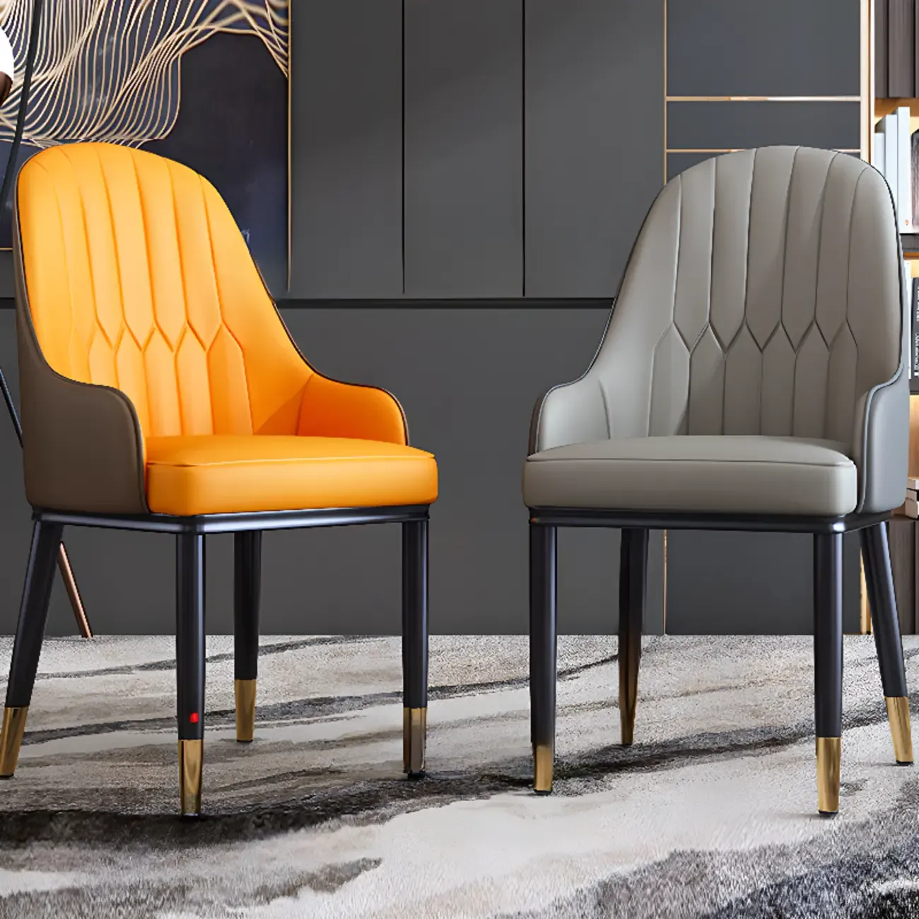 Glam Faux Leather Curved Back Armrest Dining Chair