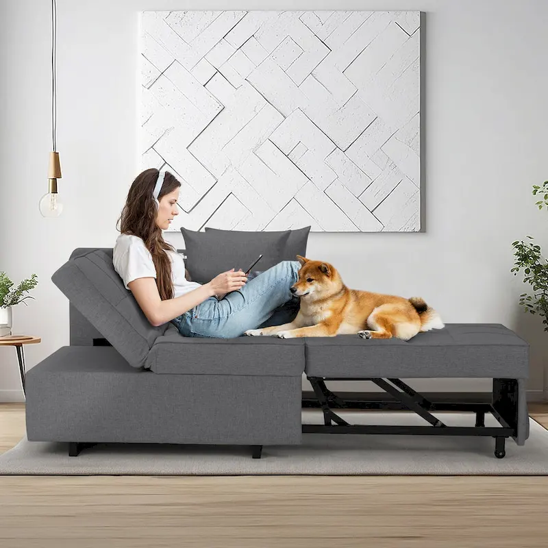 EROMMY Sleeper Sofa Chair Bed , Adjustable Backrest Pull Out Sofa Bed with Faux Linen Sofa Fabric