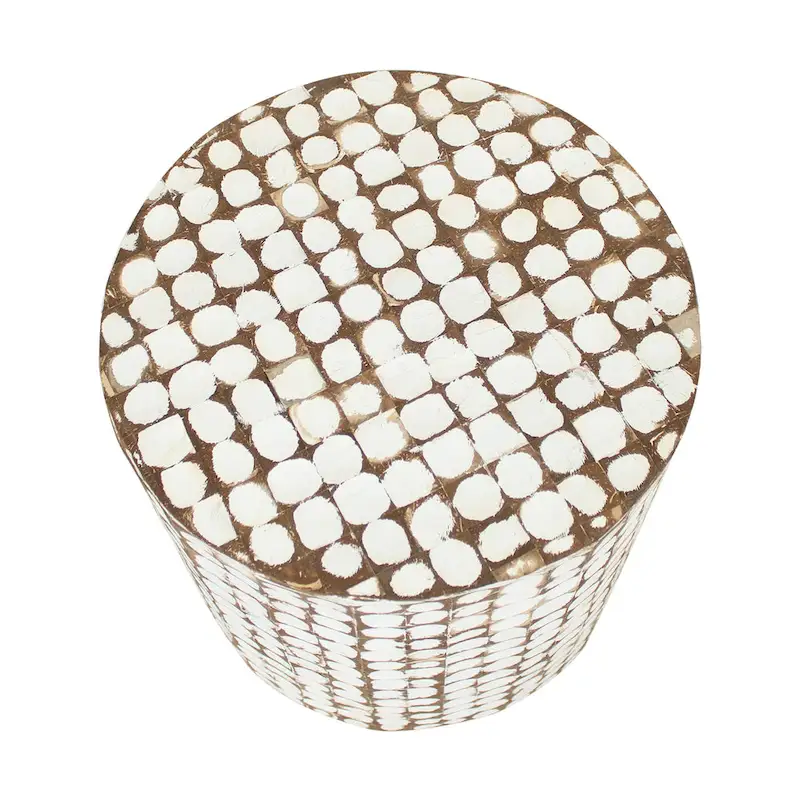 Round Coconut Shell Mosaic Accent Table by East at Main