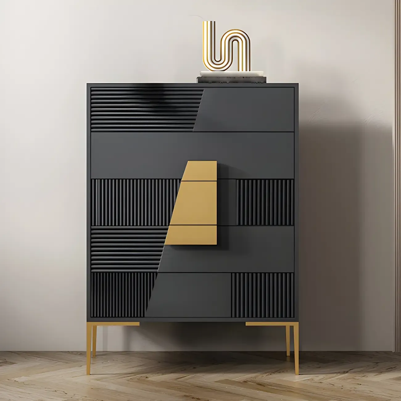 Elegant Wooden Sideboard with Drawers in Green/Grey