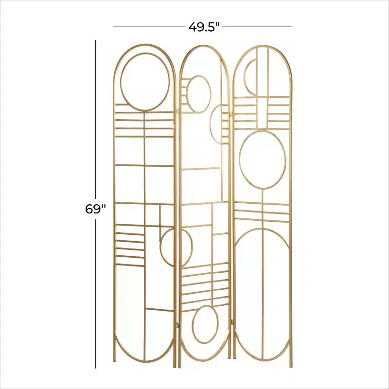 Modern Metal Room Divider Screen Gold - Olivia & May: Iron Frame, No Assembly, 3-Panel Design