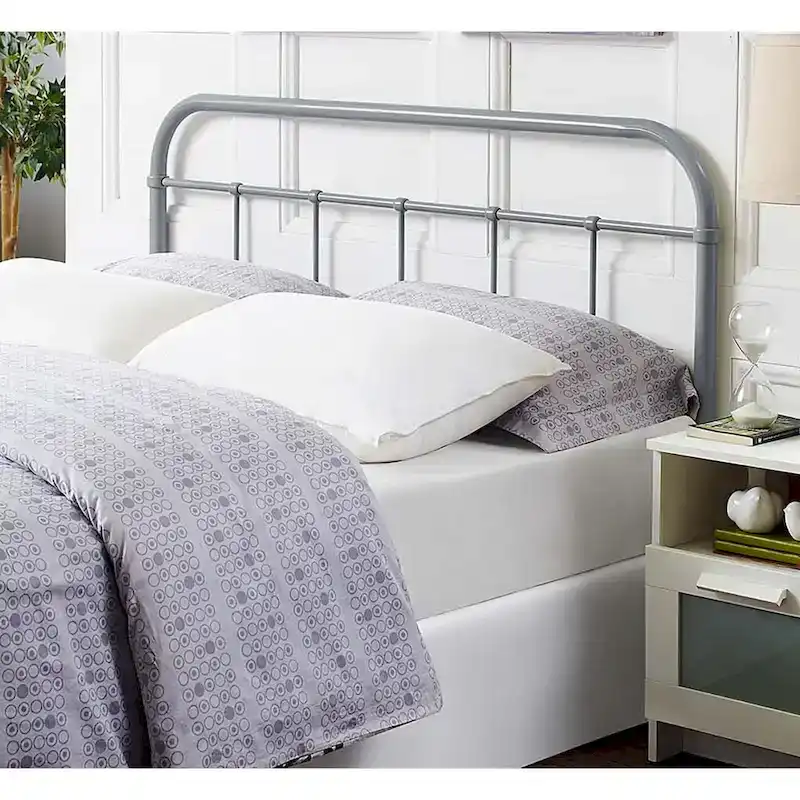 King Size Metal Headboard, Spindle Detail & Round Corners, 77.5"W x 40.5"H, Powder-Coated Grey
