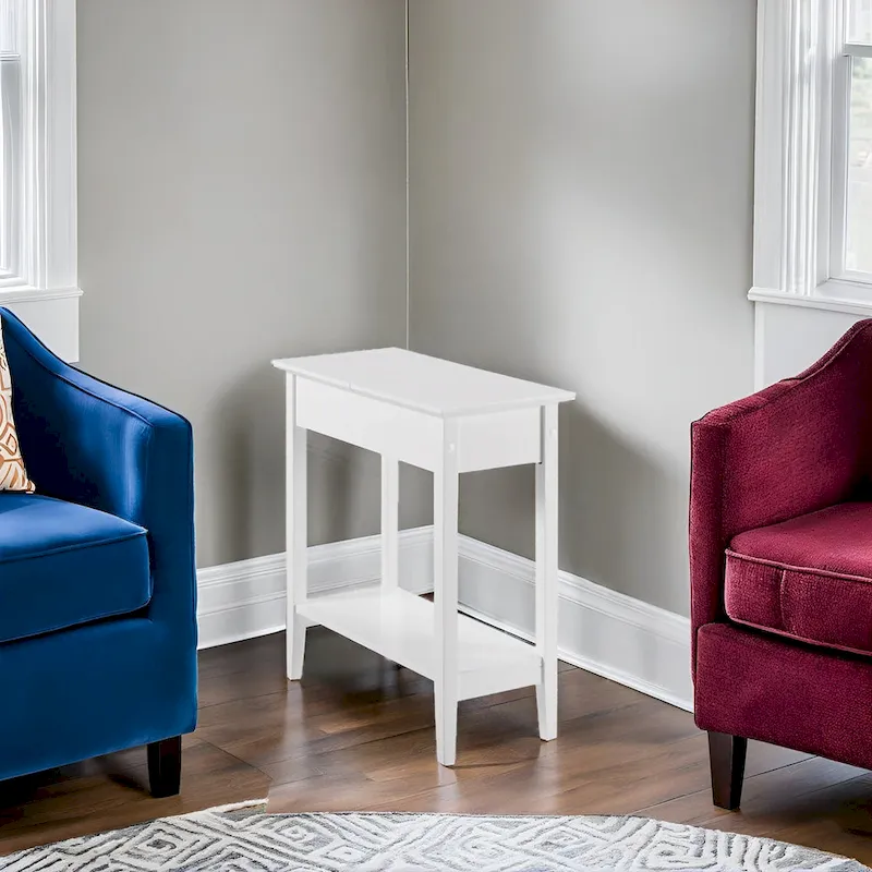 Narrow Flip-Top End Table with Drawer & Shelf, Gray/Black/Espresso/Cream/White/Cherry