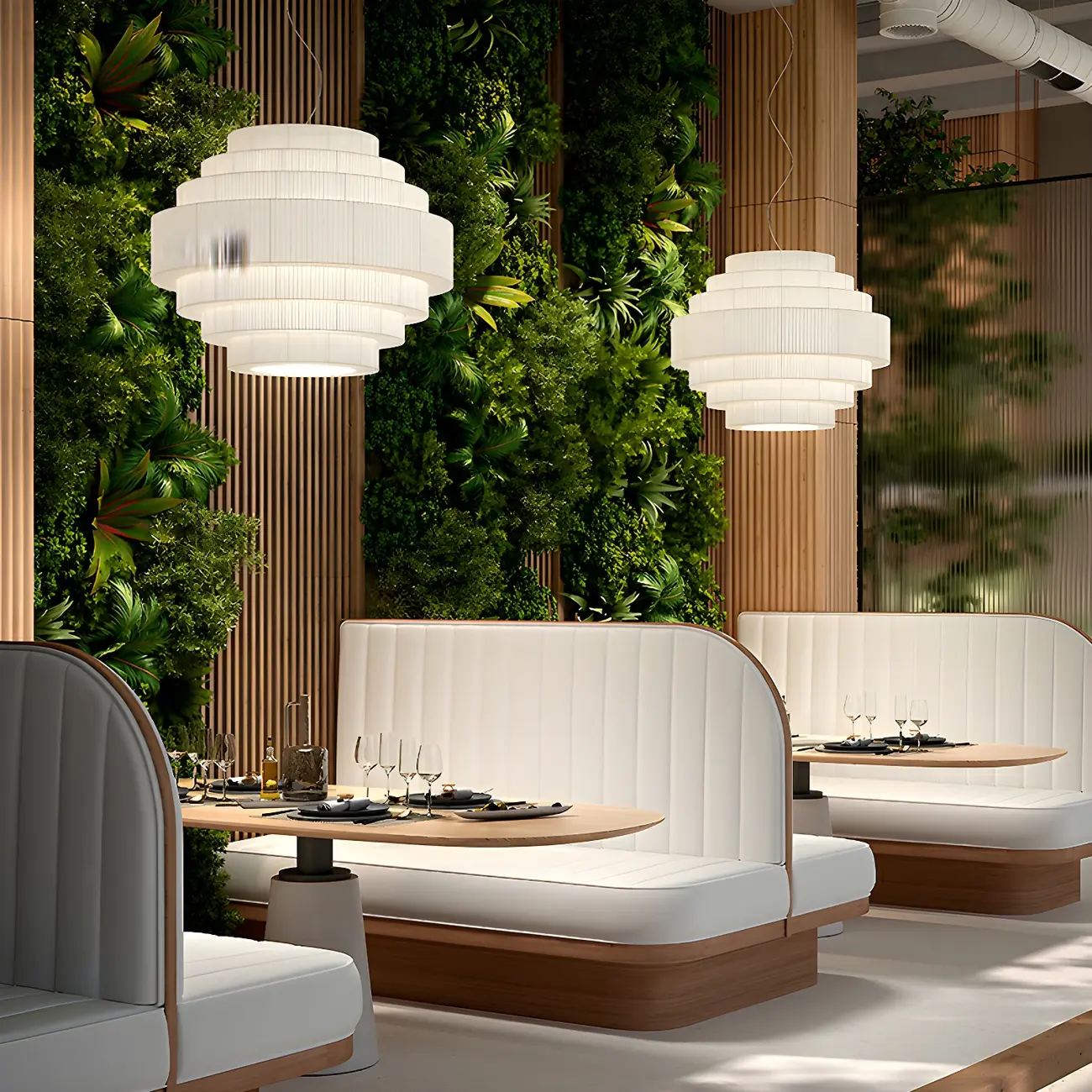 Modern White Geometric Fabric Tiered Chandelier