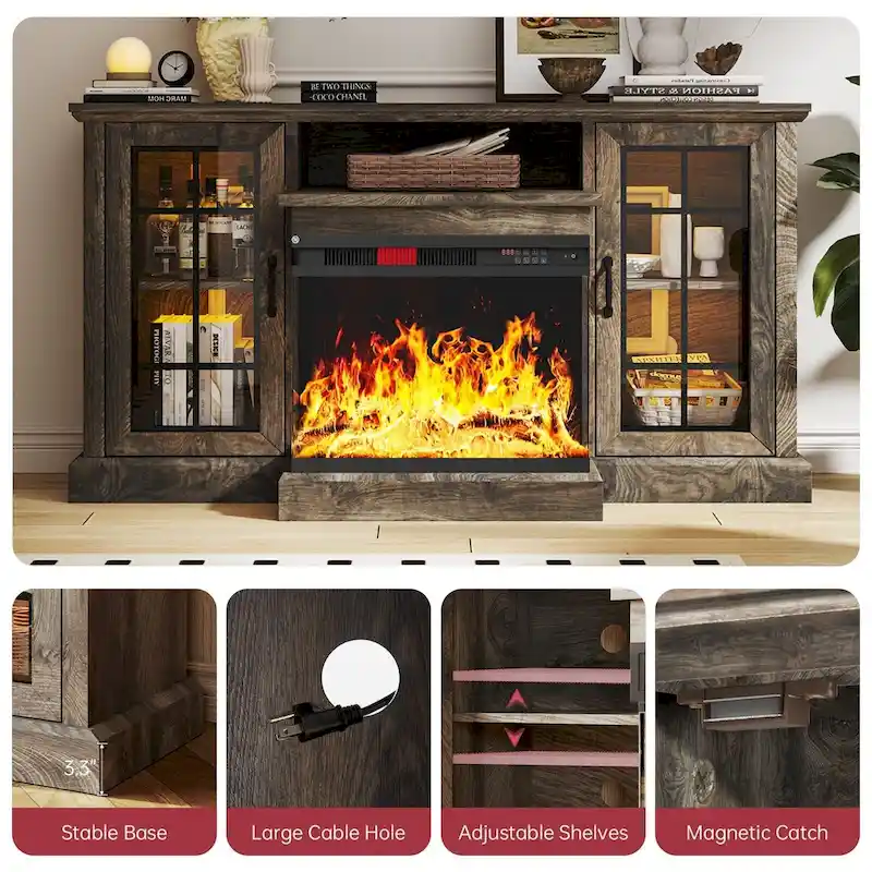 59 Fireplace TV Stand with 3-Sided Glass Electric Fireplace