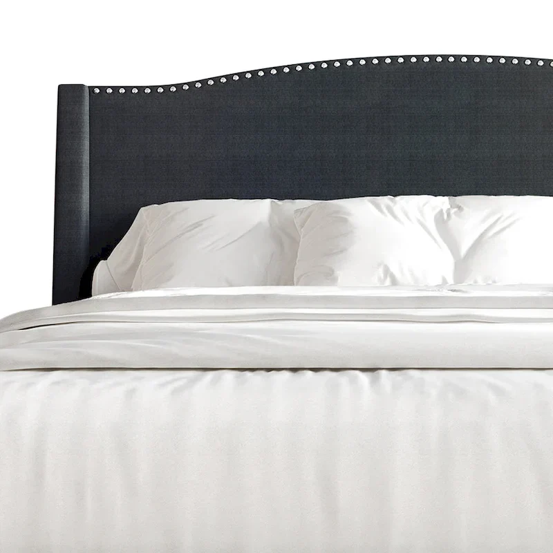 Elegant Chrome Nailhead Wingback Upholstered Bed with Drawers