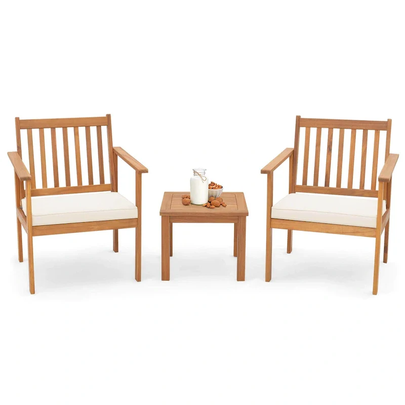 Costway 3 PCS Patio Wood Furniture Set Acacia Wood Chairs & Coffee - See Details