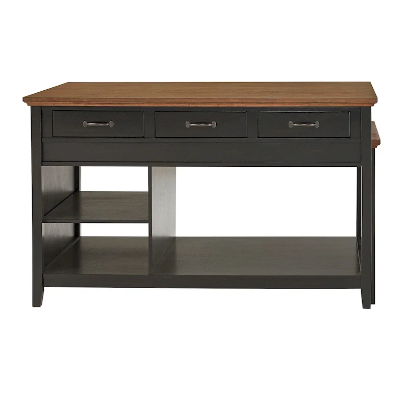Two-Tone Antique Finish Extendable Kitchen Island with 3 Drawers