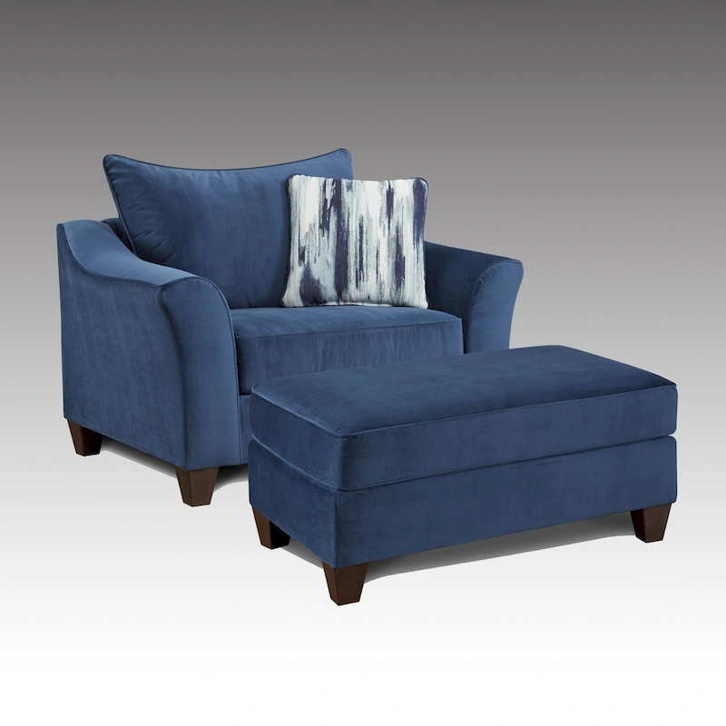 Roundhill Furniture Camero Fabric Pillowback Navy Blue Chair/Ottoman Set