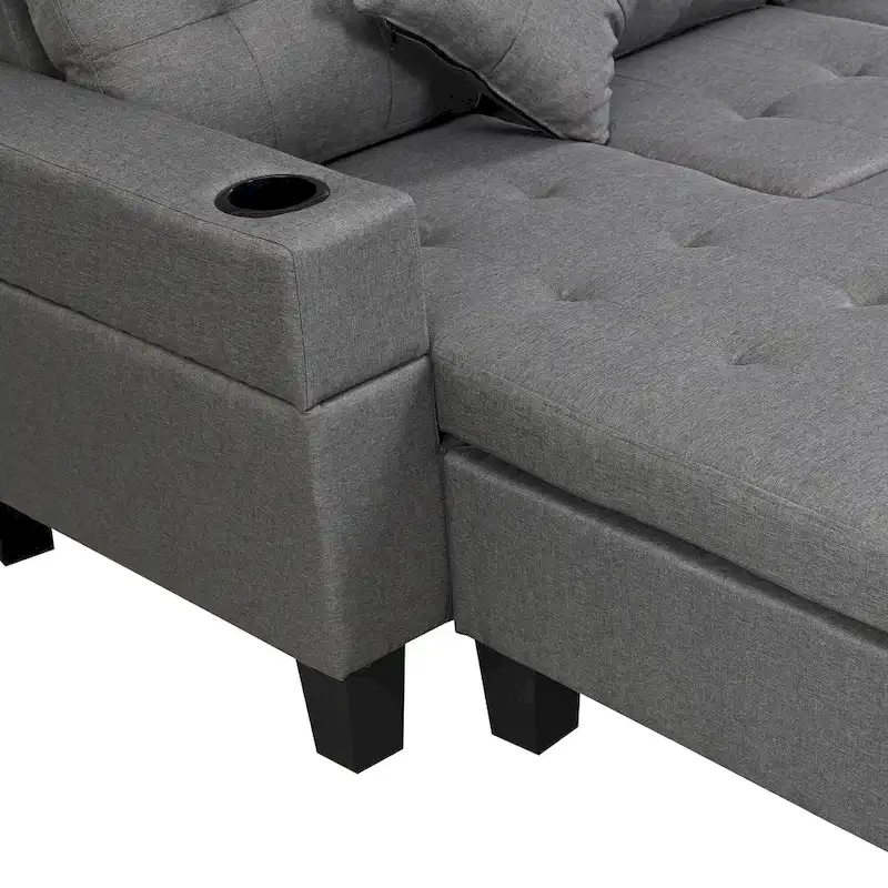 Modern Sectional Sofa Set with Cup Holders and Plush Cushions