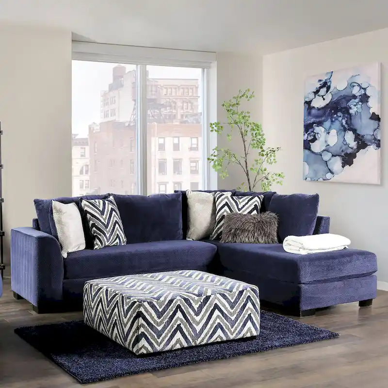 Slaren Transitional Navy Microfiber Padded 2-Piece Sectional and Chair Set by Furniture of America