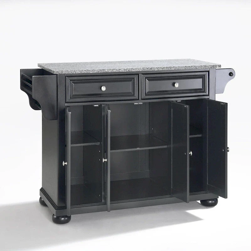 Crosley Alexandria Solid Granite Top Kitchen Island in Black Finish - 51.5 W x 18 D x 34 H