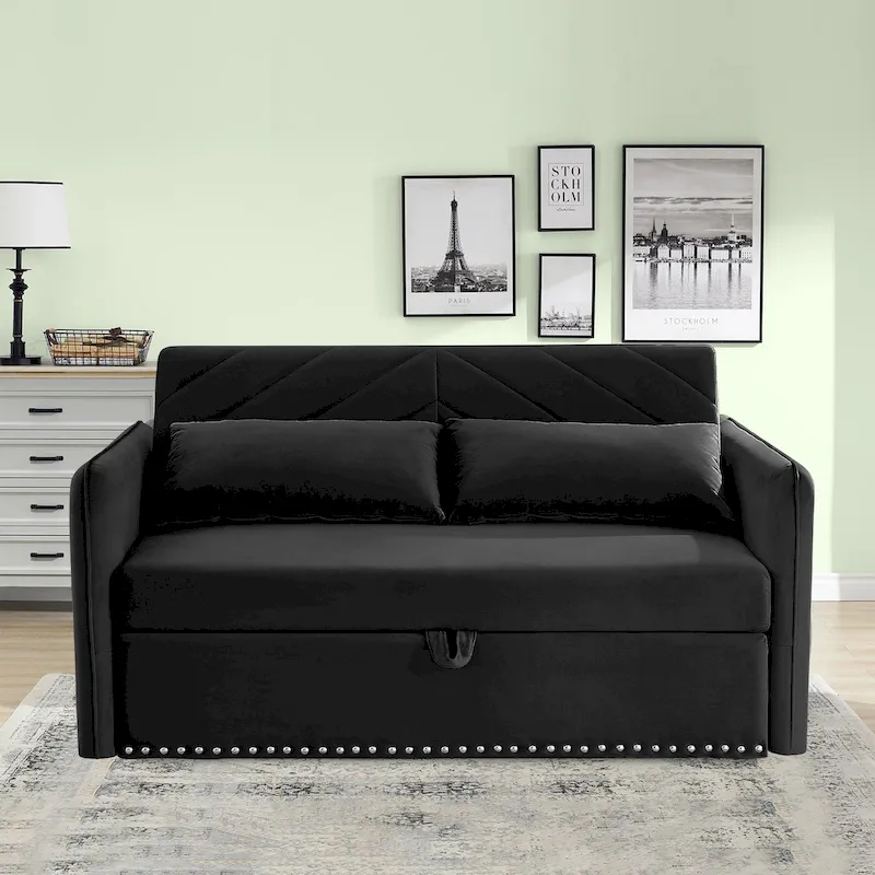 Aukfa 3 in 1 Convertible Sofa Bed Velvet Loveseat Sleeper