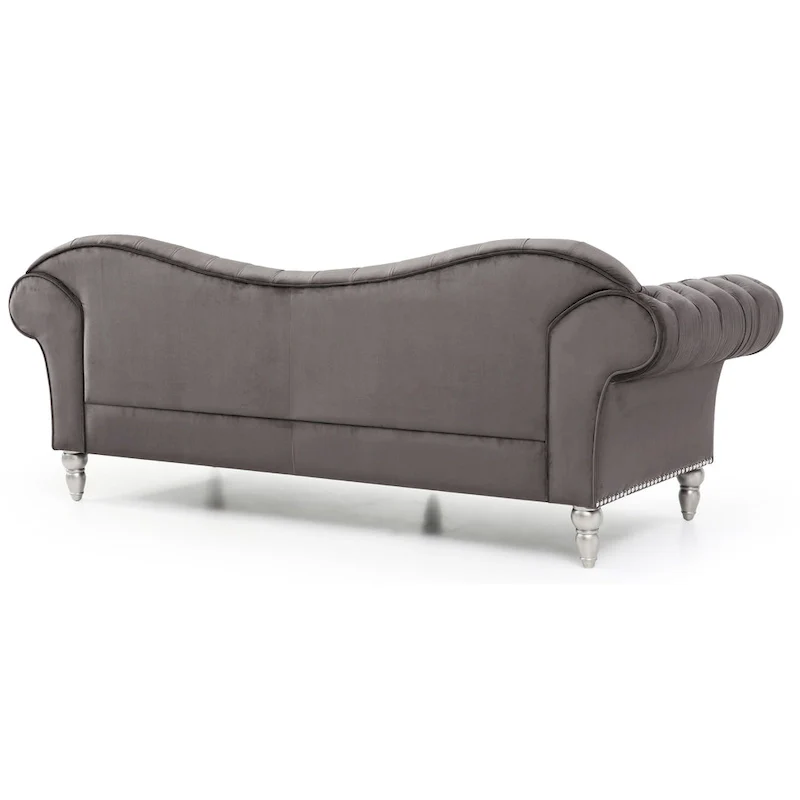 Velvet Tufted Sofa with Sweetheart Back & Chrome Nailheads – Blue / Dark Grey / Pink / Black, Seats 3