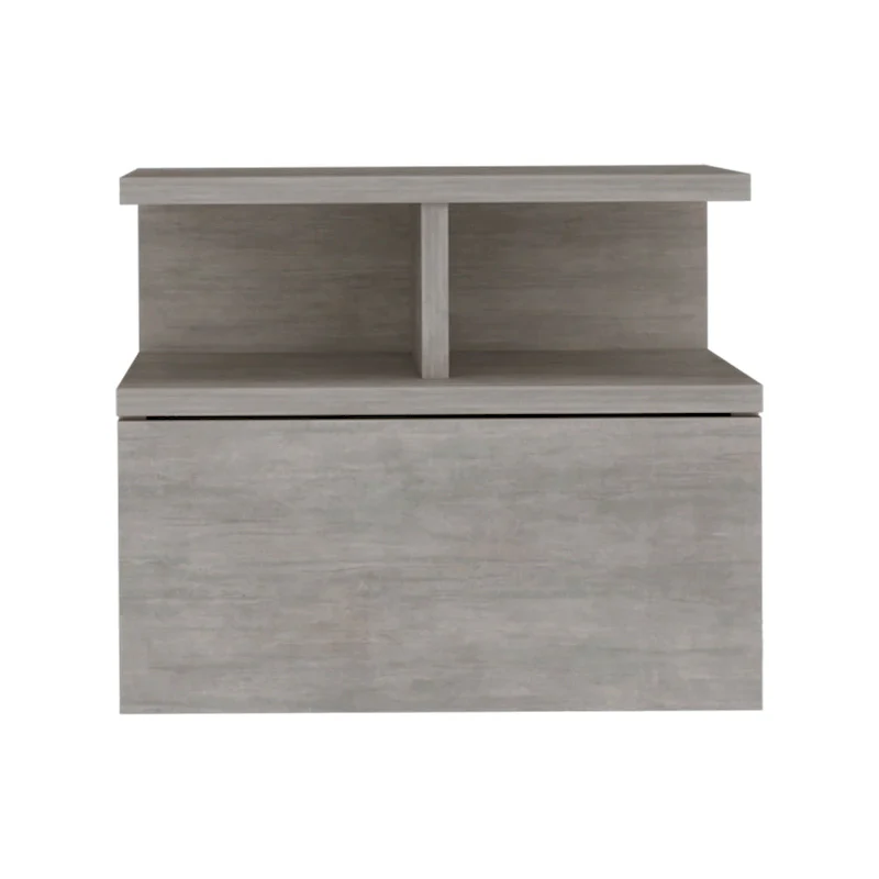 Floating Wall-Mount Nightstand with Drawer – Concrete Gray / Smokey Oak, Single