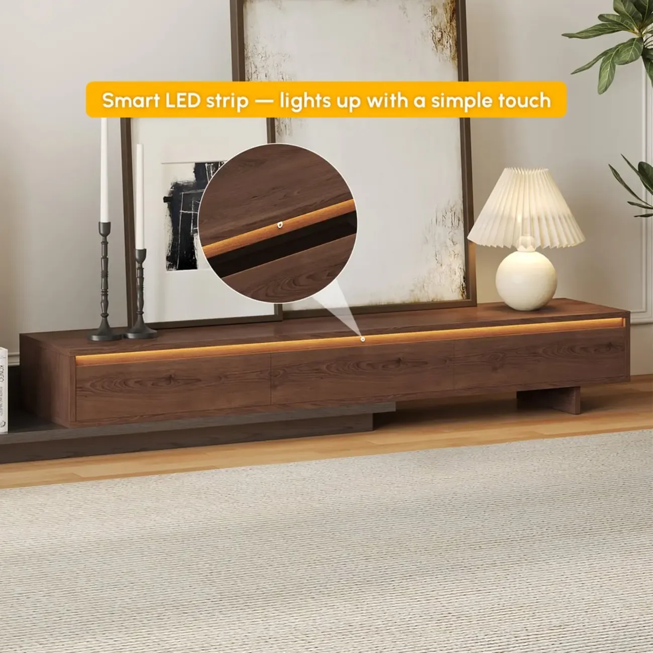 Mid-Century Walnut Extendable Wooden TV Stand with Drawers