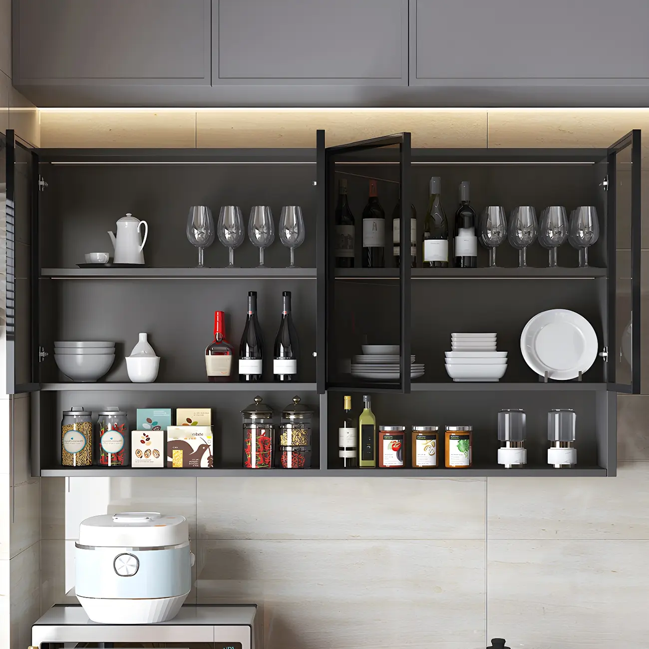 Kitchen Grey Wooden Wall-Mounted China Cabinet