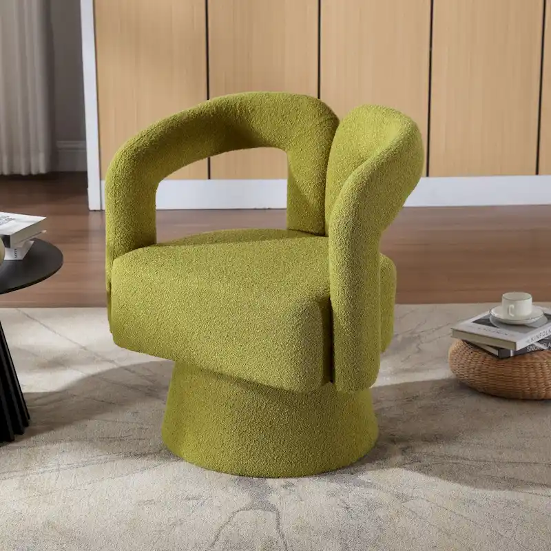 Boucle Upholstered 360° Swivel Barrel Accent Chair, Hardwood Frame, 15-Min Assembly, 6 Colors