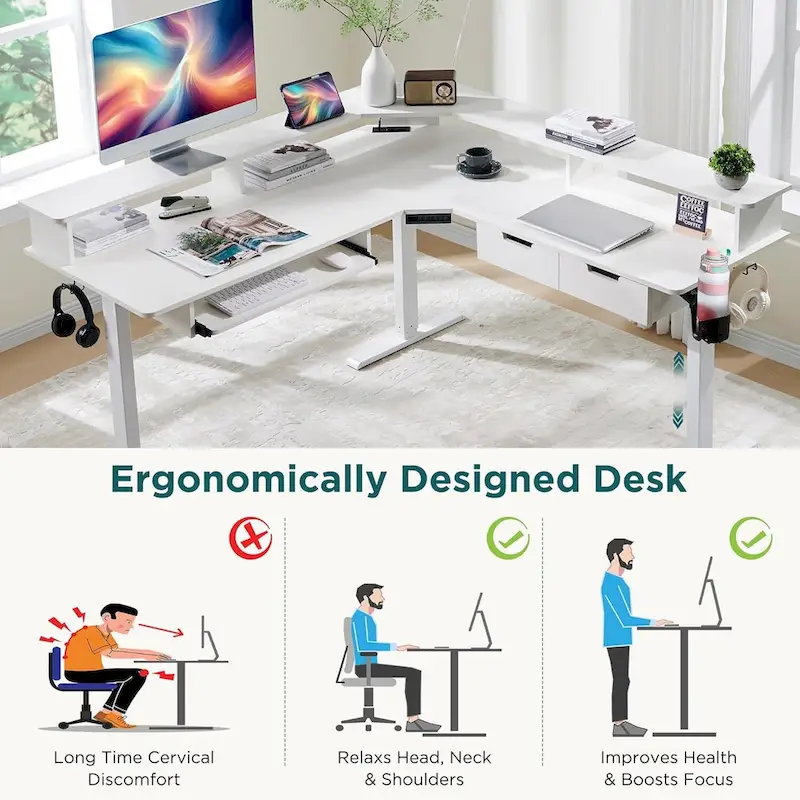 60 L Shaped Electric Comnputer Desk, Height Adjustable Gaming Desk