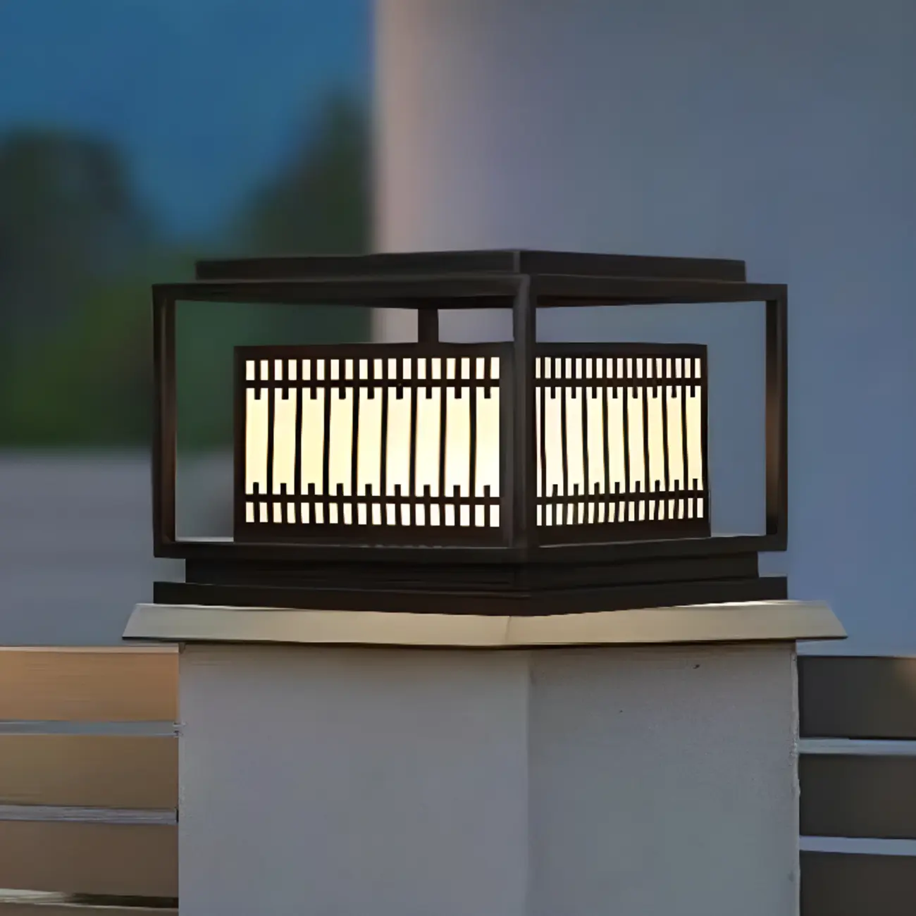 Solar Modern Simple Black Grid Outdoor Post Lights
