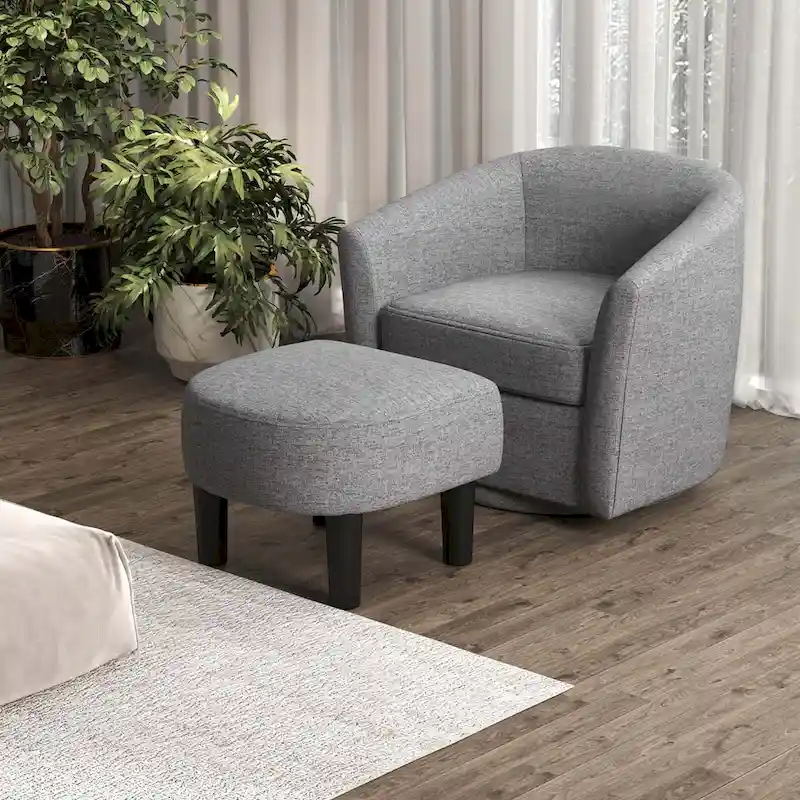 Swivel Barrel Chair with Ottoman Footrest Curved Backrest