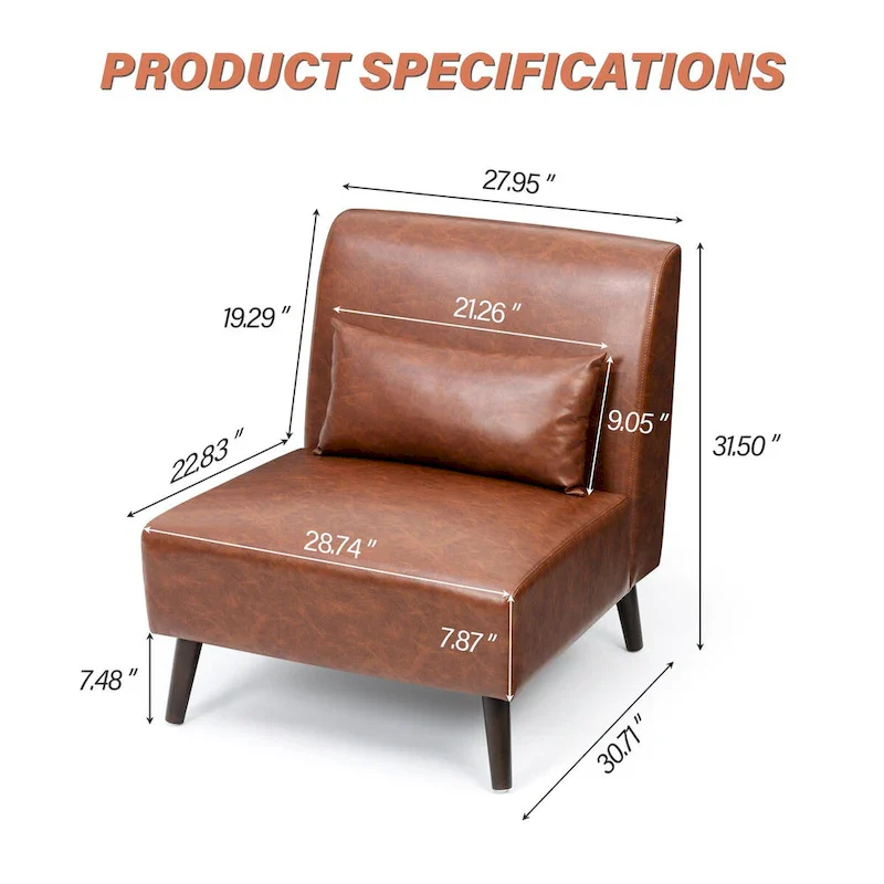 Accent Chair Upholstered Sofa Chair PU Faux Leather Wood Frame with Pillow - 28.74 W x 30.71 D x 31.50 H