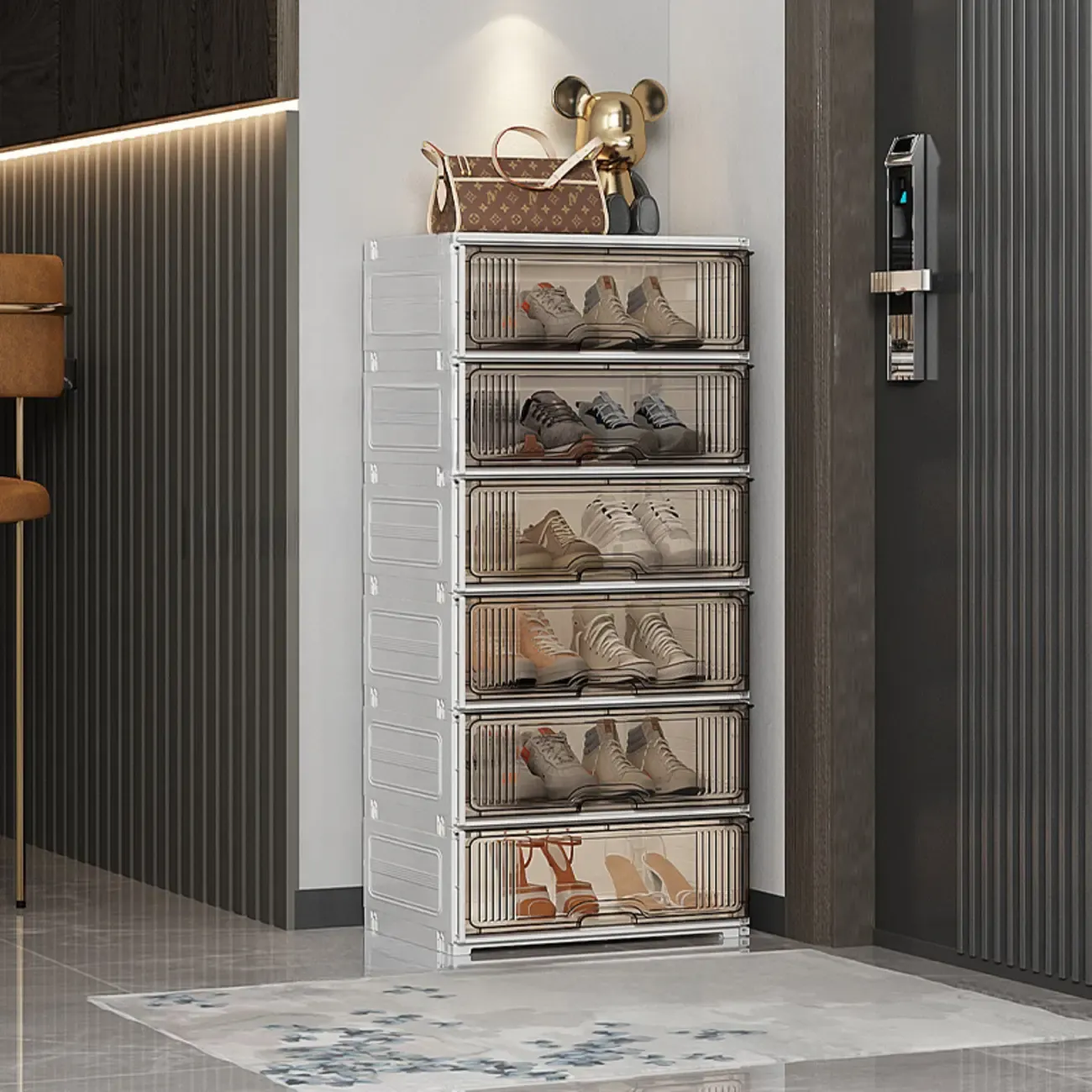 Durable Flip-up Glam Plastic Clear Shoe Boxes Stackable