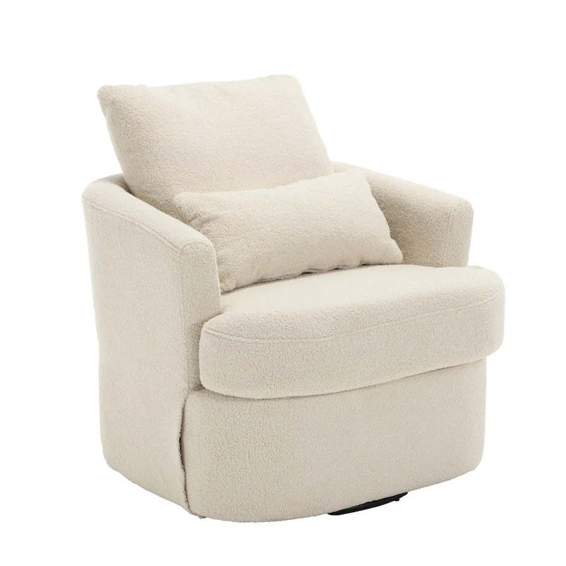 White Teddy 32.68 Upholstered 360 Swivel Barrel Chair with Metal Base