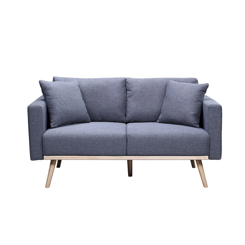 Linen Upholstered Loveseat with 2 Pillows