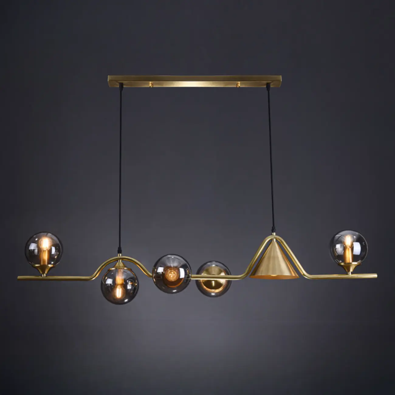 Dining Area Modern Brass Glass LED Island Pendant Light