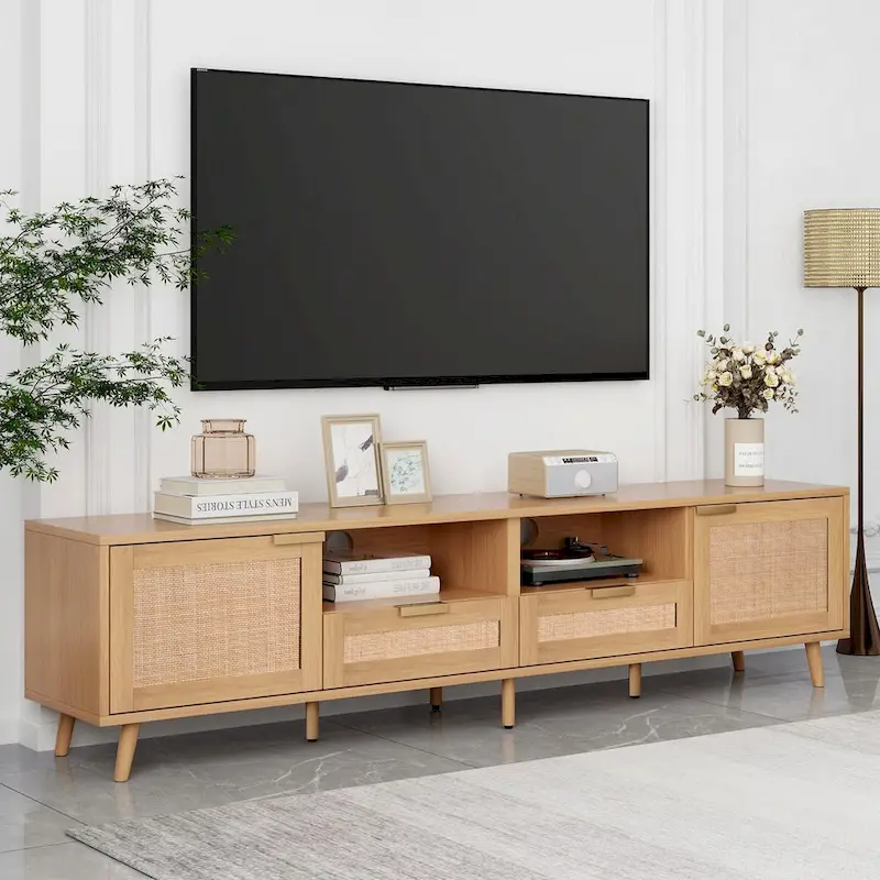 Modern Farmhouse Media Console with Solid Wood Legs