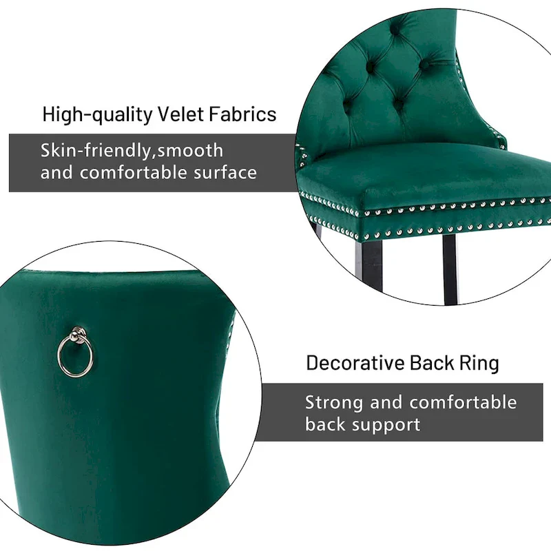 Velvet Dining Chairs Set of 2, Upholstered High-end Tufted Dining Room Chair with Nailhead Back Ring Pull Trim Solid Wood Legs