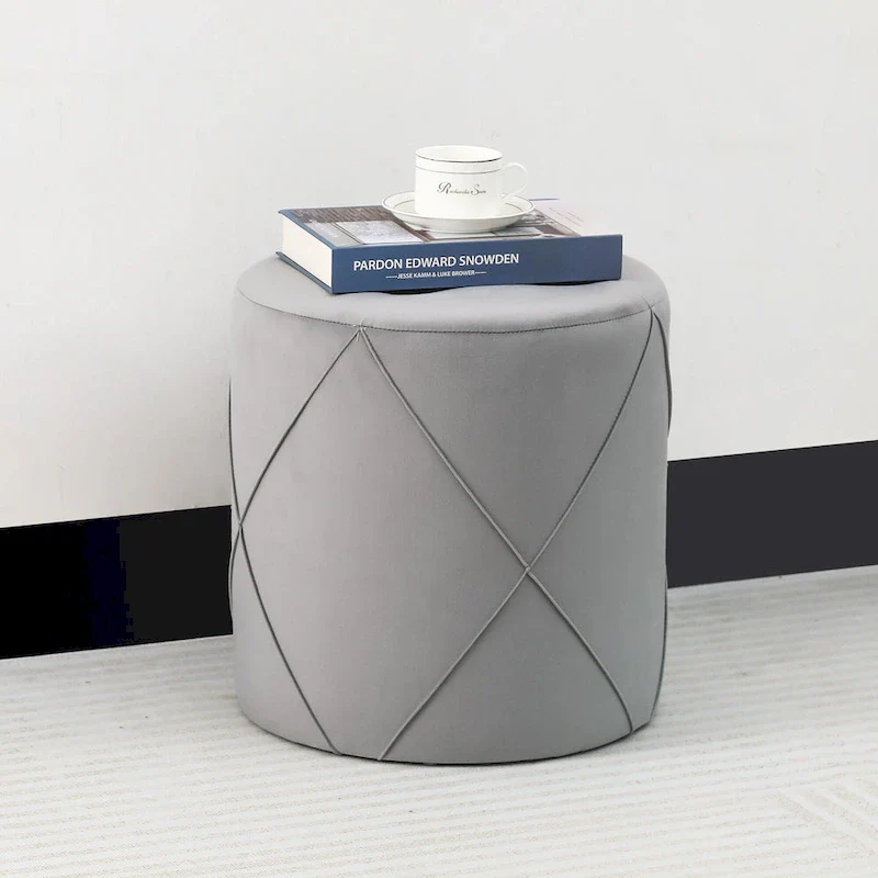 Adeco Velvet Round Tufted Ottoman Foot Rest Vanity Stool